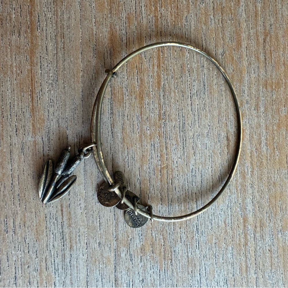 Alex and Ani Gold Secret Garden Cattail Charm Bangle
